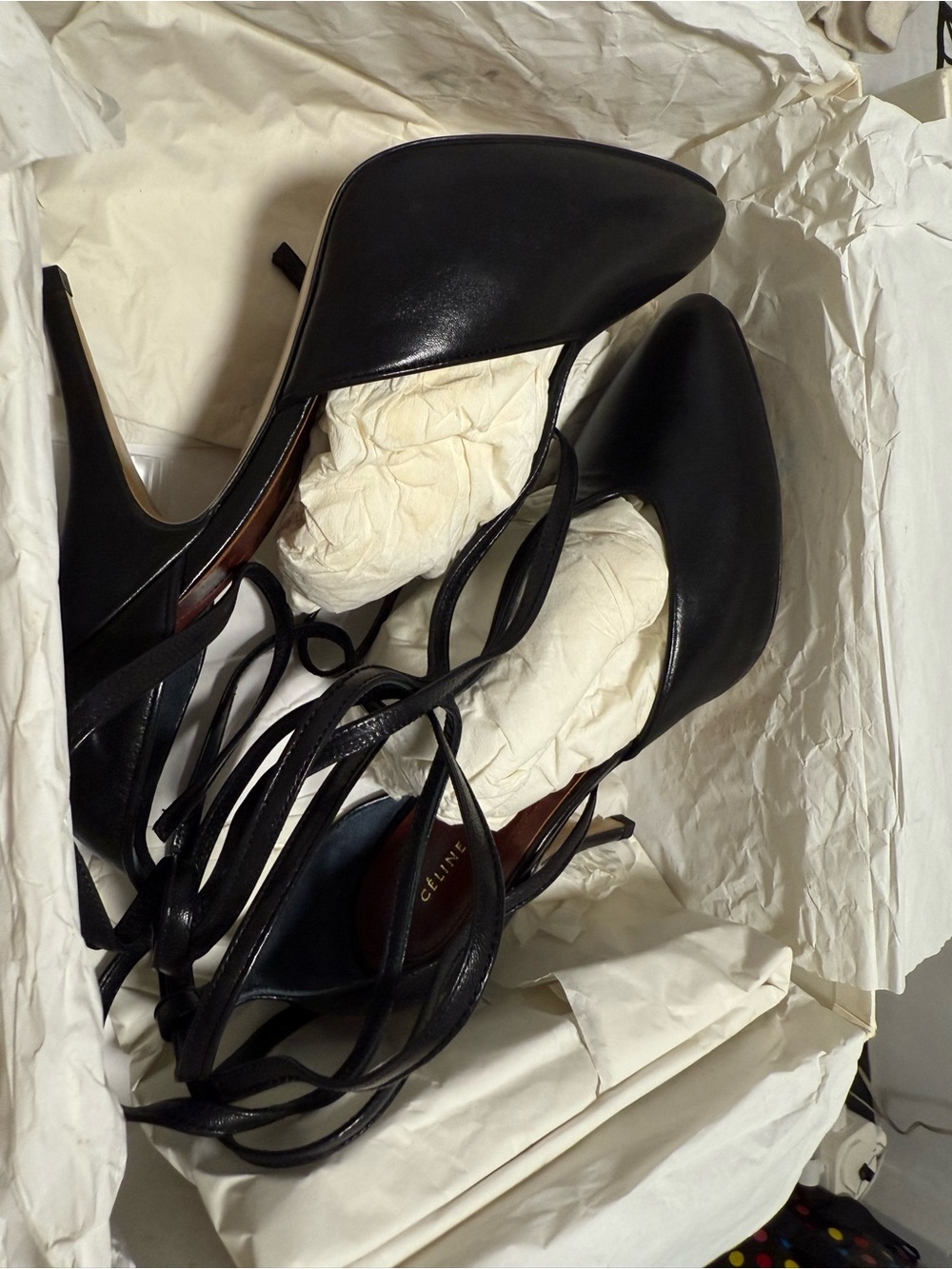 Celine Black Leather Lace-Up Pointed-Toe Stiletto Heels - Picture 8 of 8